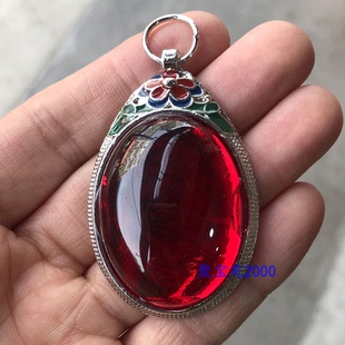 藏银镶嵌锆石吊坠人造宝石挂坠女气质挂坠毛衣链配饰红宝石复古坠