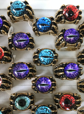 新款猫眼石镶嵌戒指彩色霸气猫眼大戒面龙爪指环蓝宝石老板戒招财