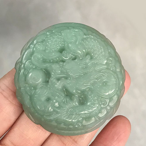 天然绿东陵玉龙腾四海护身保平安皮带扣生肖龙招财腰带扣腰佩腰牌