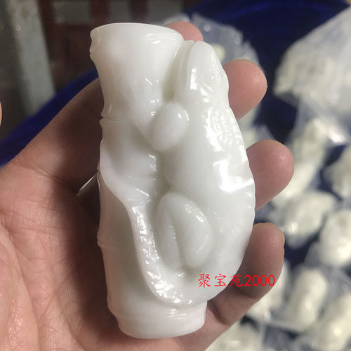 天然蓝田玉竹节把件玉石立体精雕节节高升把玩件原石蜥蜴盘玩礼物