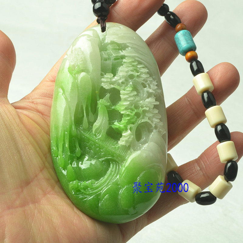 缅甸翡翠山水手把件玉石把件