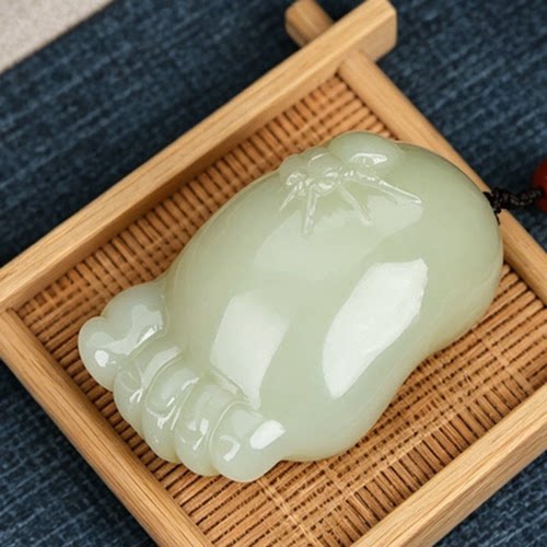 天然玉石知足长乐手把件阿富汗青白玉小脚把玩件创意文玩摆件礼物