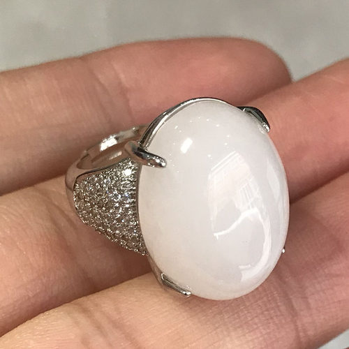 金丝玉蛋面戒指新疆和田玉色白玉活口指环镶嵌玉石戒面指环戒圈