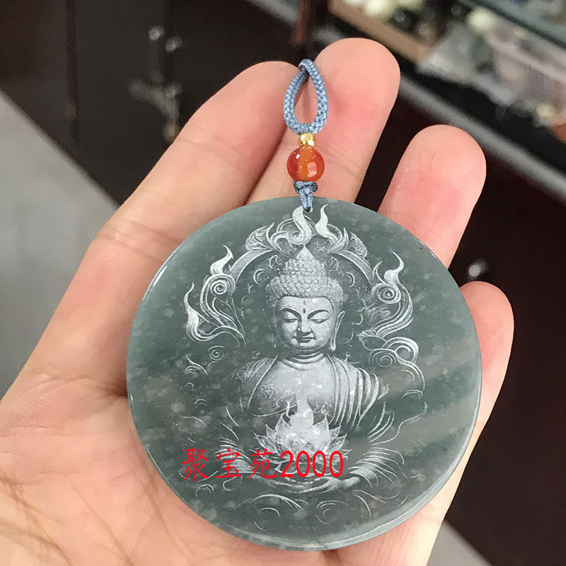 新款天然翡翠A货玉石如来佛祖挂件影雕释迦牟尼吊坠平安牌子玉佩