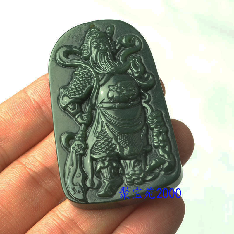 和田玉青玉关公吊坠关二爷