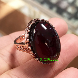 血珀琥珀戒指牛血玫瑰镶嵌指环蜜蜡暗红复古轻奢女戒黄蜜戒圈百搭