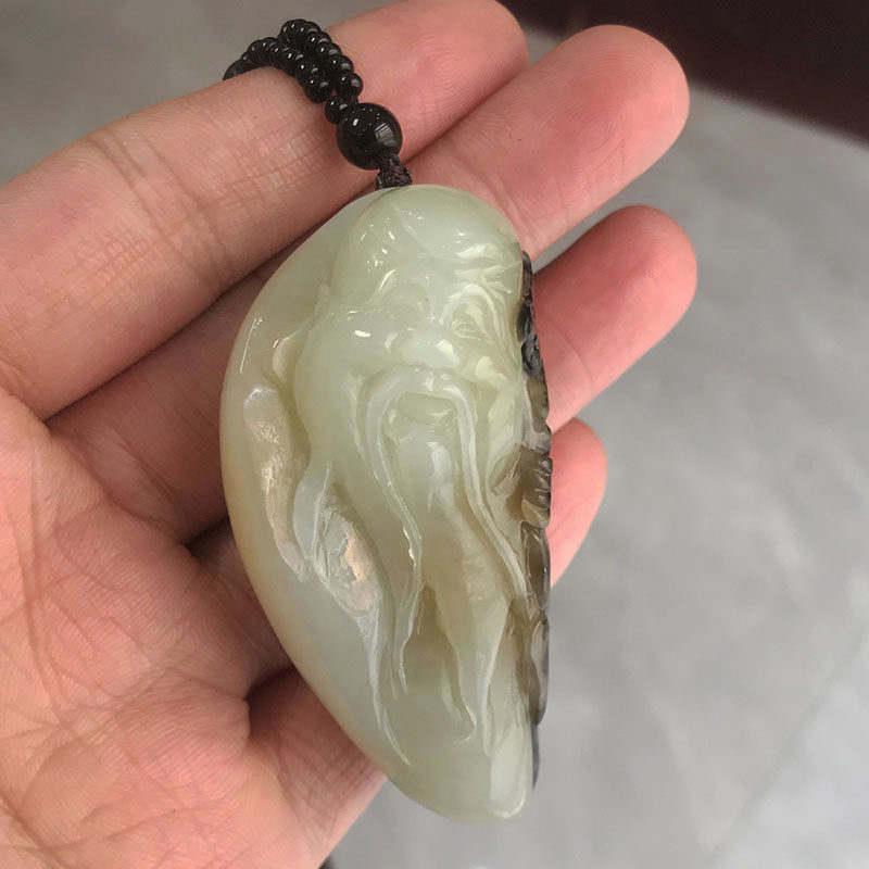 天然新疆和田玉原石带皮精雕老寿星吊坠送长辈玉石寿星佬把件文玩