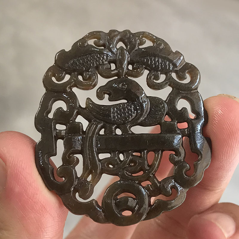 天然新疆和田玉糖料喜上眉梢吊坠玉石透雕花鸟玉挂件镂空玉牌项链