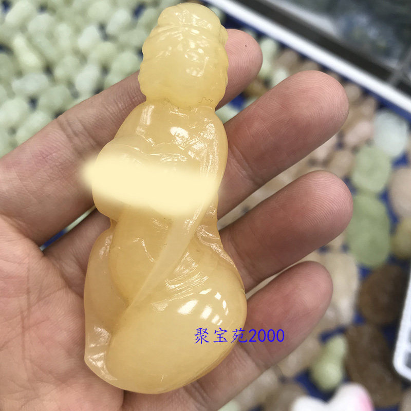 黄玉美人手把件玉石仕女把玩件黄龙玉裸女出浴遇贵人摆件文玩收藏