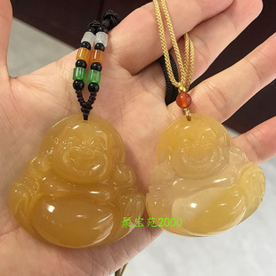 天然黃龍玉彌勒佛玉吊墜大肚笑佛玉佩男女士玉石項(xiàng)鏈掛件平安玉佛