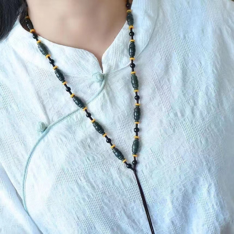 天然和田玉竹子项链男女玉石节节高挂链青玉竹节竹报平安玉佩项链