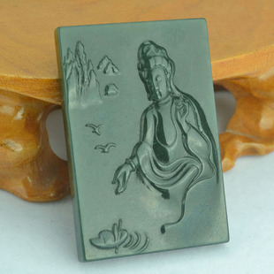 和田青玉吊坠项链平安招财观音玉佩项坠男款南海观音玉坠挂件牌子