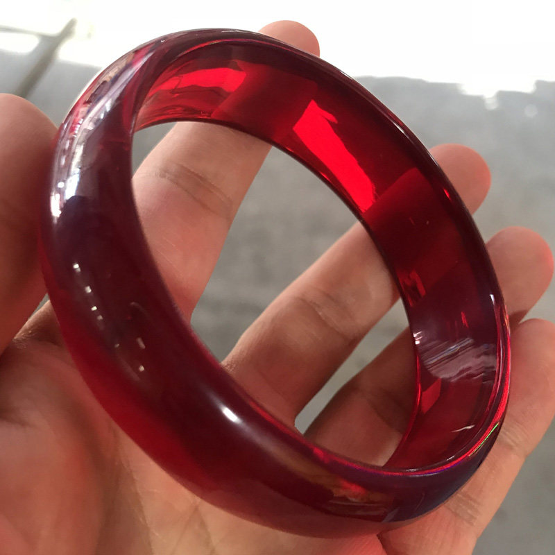 仿天然血珀窄条手镯琥珀蜜蜡女手镯手环经典款原矿酒红色玉镯原石