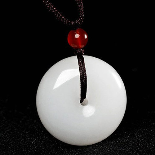 新疆白玉石英岩玉平安扣吊坠男女情侣玉石项链天然玉吊坠运