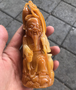 仿田黄石黄龙玉原石玉石雕刻渔翁金田黄石工艺品摆件渔翁得利摆件