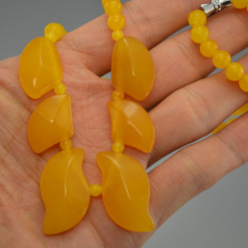 水晶饰品a货黄玉髓树叶毛衣链