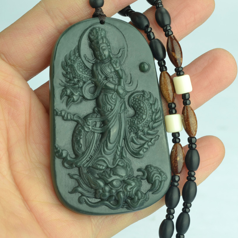 和田玉骑龙观音吊坠男士项链
