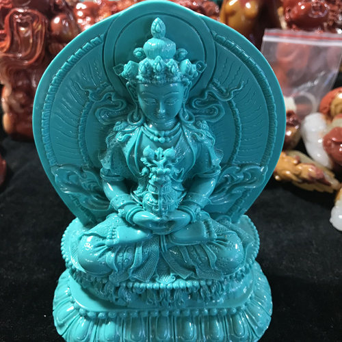 仿天然原矿高蓝绿度观音玉石雕件