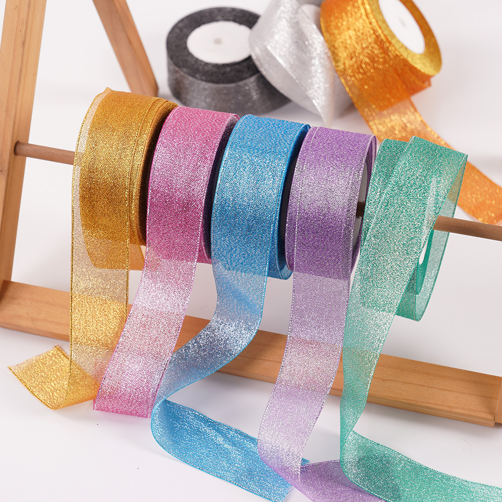 4cm彩葱带礼品包装彩带圣诞装饰缎带金丝银丝烘焙蛋糕盒包装丝带