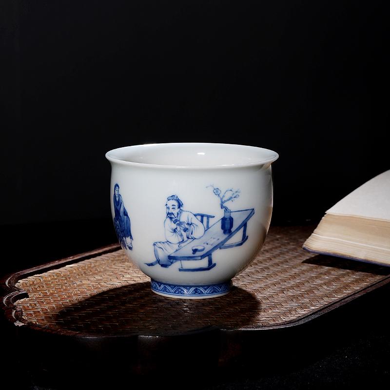 青花手绘人物桃源里主人杯