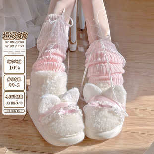 PINKYO原创毛茸茸保暖雪地靴女2024冬季 加绒加厚猫咪短筒棉靴 新款