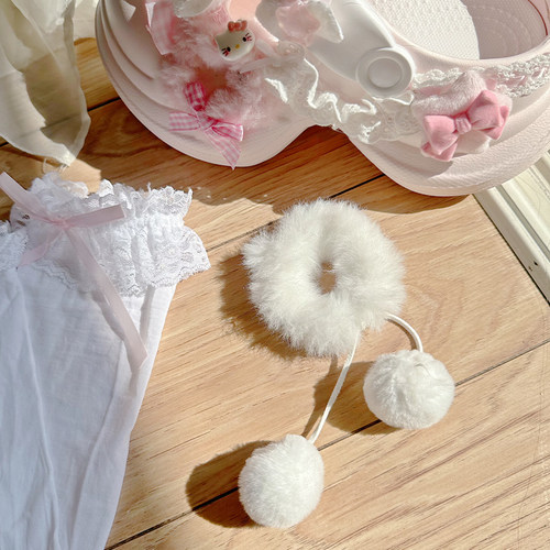 pinkyo原创白色毛绒球球甜系腿环