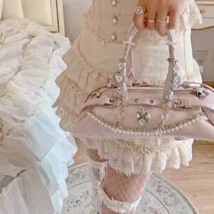 pinkyo原创金属挂链爱心天使蝴蝶结枕头包日系甜美复古手提小方包