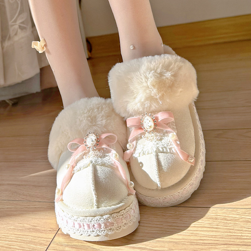 雪境约定PINKYO毛毛拖鞋女2024秋冬新款包头甜美可爱外穿绒底棉拖