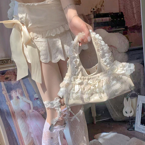 甜核蕾丝缎面珍珠洛丽塔手提女包