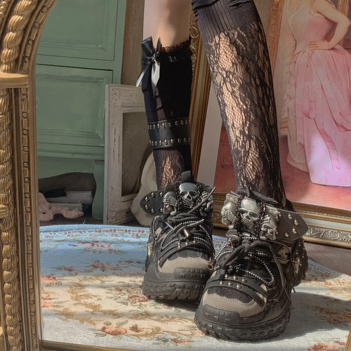 骷髅头暗黑系金属朋克厚底老爹鞋