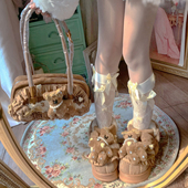 pinkyo原创珍珠毛绒小熊爱心圆头厚底靴子甜美复古加厚保暖雪地靴