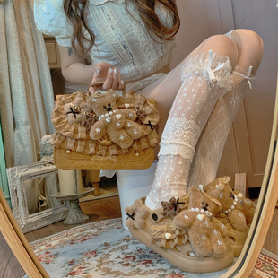 SwtCor甜核原创可爱甜美小熊毛绒手提包女包卡通棕色设计感双肩包