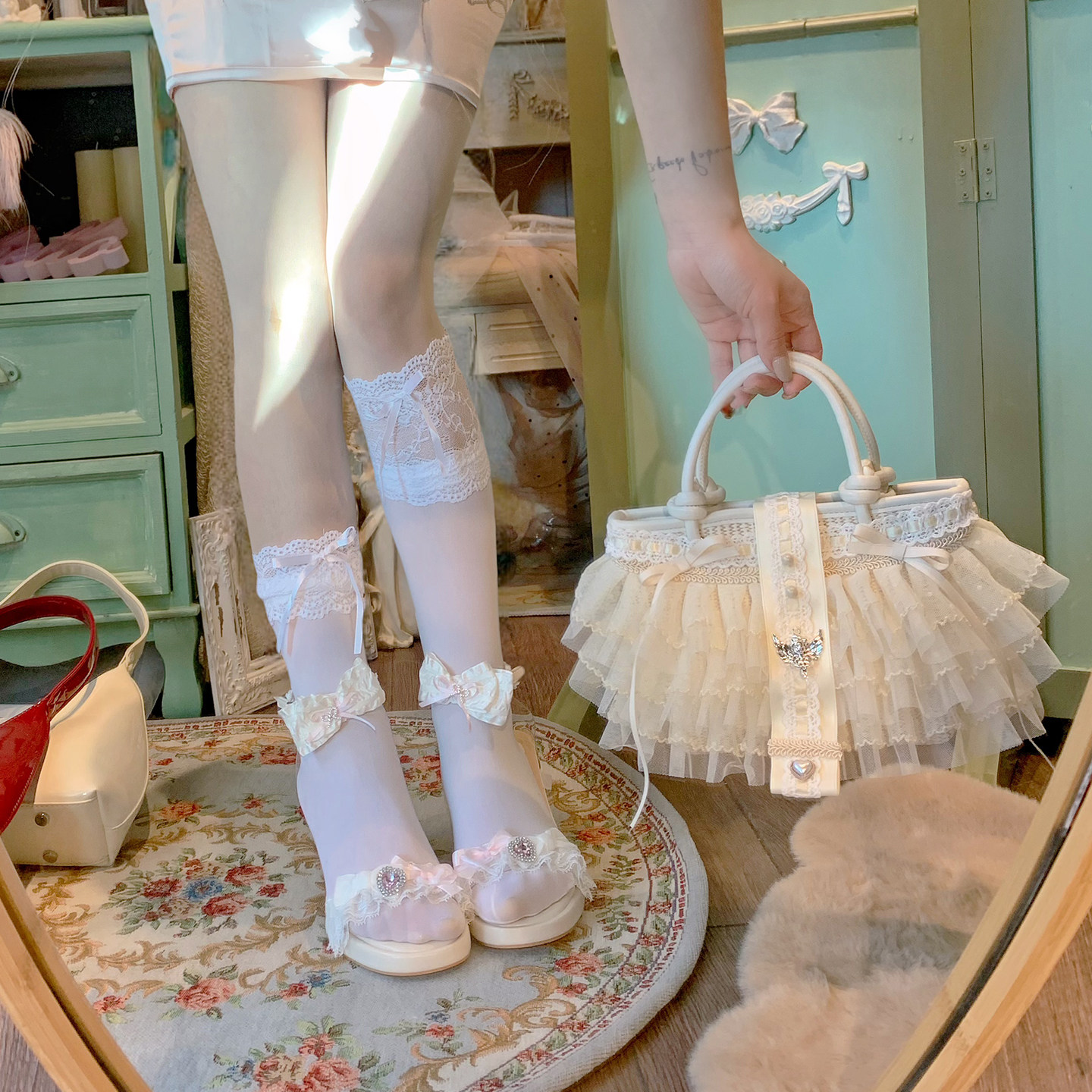 SwtCor甜核原创蕾丝缎带蝴蝶结度假风草编包手提单肩包可爱托特包,箱包皮具/热销女包/男包,托特包,淘宝优惠券,粉丝福利购,淘宝优惠卷