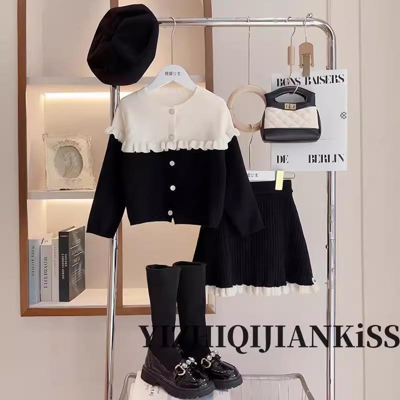女童连衣裙春装2025新款洋气毛衣裙子儿童装时髦小香风套装春秋款