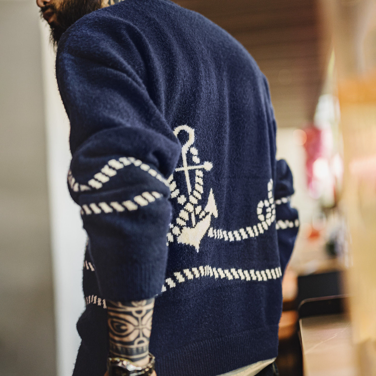 马登工装美式休闲海军蓝色套头毛衣内搭针织衫外穿加绒外套男秋冬