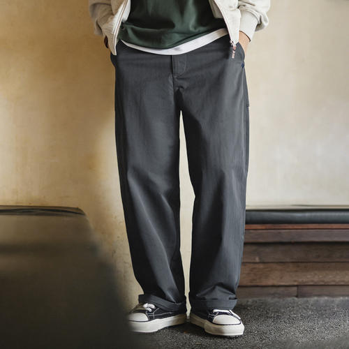 马登工装美式人字纹休闲裤直筒休闲黑色通勤打褶皱A字西裤男款春