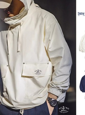 马登工装美式复古SMOCK甲板服卫衣男军事风户外防风连帽外套春秋