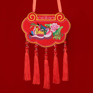 双面刺绣订婚同心锁龙凤锁庆阳锁子情侣挂锁中式结婚鸳鸯荷包挂饰