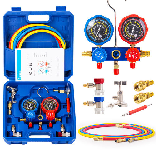 汽车加氟表R134a冷媒雪种压力表冷媒双表阀R410a空调加氟表表组