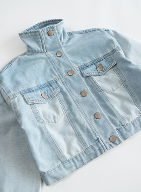 欣易雪法单童装 牛仔外套女童短款外套立领休闲单排扣时尚长袖