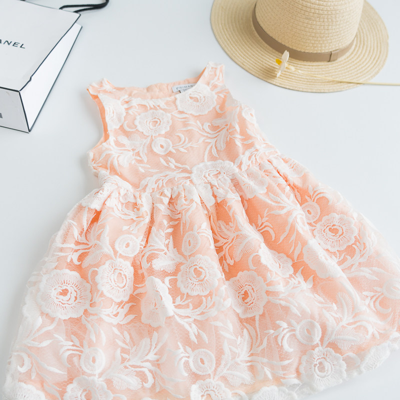 B2-1[欧根纱]蕾丝双面绣 出口法单  女童连衣裙礼服裙 洋气公主裙