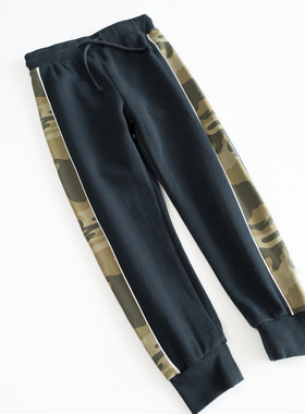 欣易雪法单童装 长裤男童休闲裤运动裤加绒迷彩纯色松紧腰束脚裤