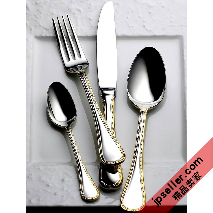 现货 日本LUCKYWOOD 法式系列正餐蛋糕咖啡叉勺刀 彩金 18-10