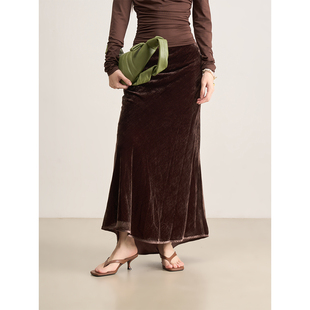 细腻丝绒材质包臀鱼尾中长款 优雅立体剪裁 半身裙 法式 LANVIVIER