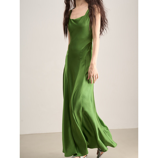 绿方领收腰醋酸缎面女神连衣裙 流光溢彩 LANVIVIER 电影女主角