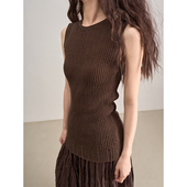 LANVIVIER 弹力针织背心 竹节肌理柔软无袖 东方哲学 撕裂破洞细节