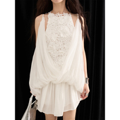 套装 LANVIVIER 花团锦簇浮雕感立体花朵解构叠穿层次感白色无袖 女