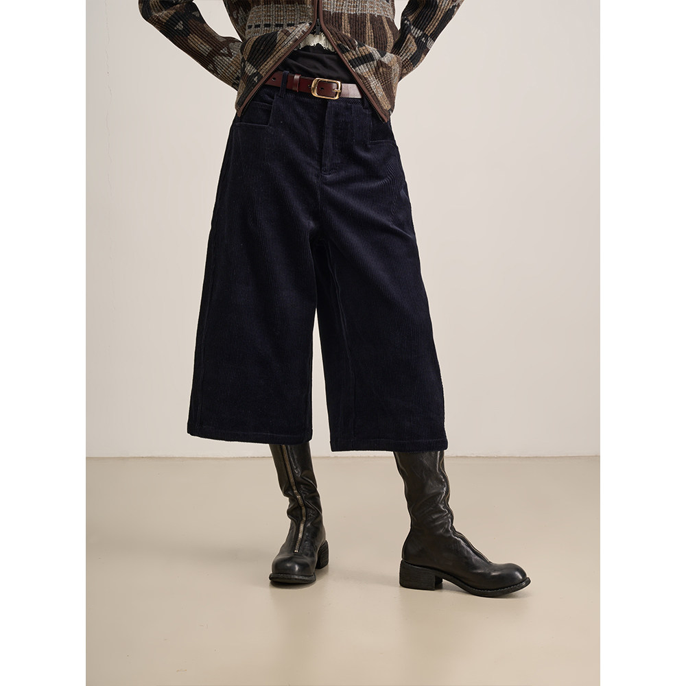 LANVIVIER 高腰简约复古风直筒七分休闲裤 藏蓝灯芯绒休闲裤新款,女装/女士精品,休闲裤,淘宝优惠券,粉丝福利购,淘宝优惠卷