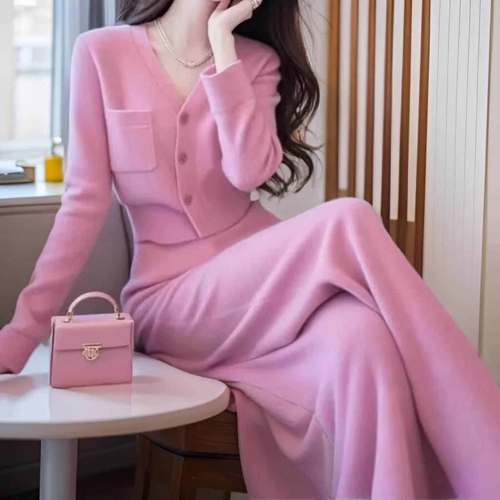 秋冬季穿搭高级感漂亮女装高端时尚款小香风粉色毛衣裤子两件套装,女装/女士精品,时尚套装,淘宝优惠券,粉丝福利购,淘宝优惠卷