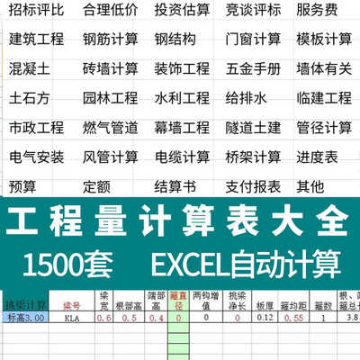 工程量计算表格软件大全钢结构土建安装路桥市政装修建筑预算造价